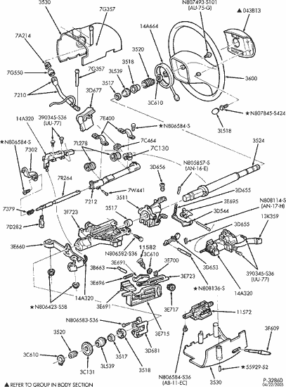 exploded view for the 1997 Ford E250 Non-tilt | Steering Column Services