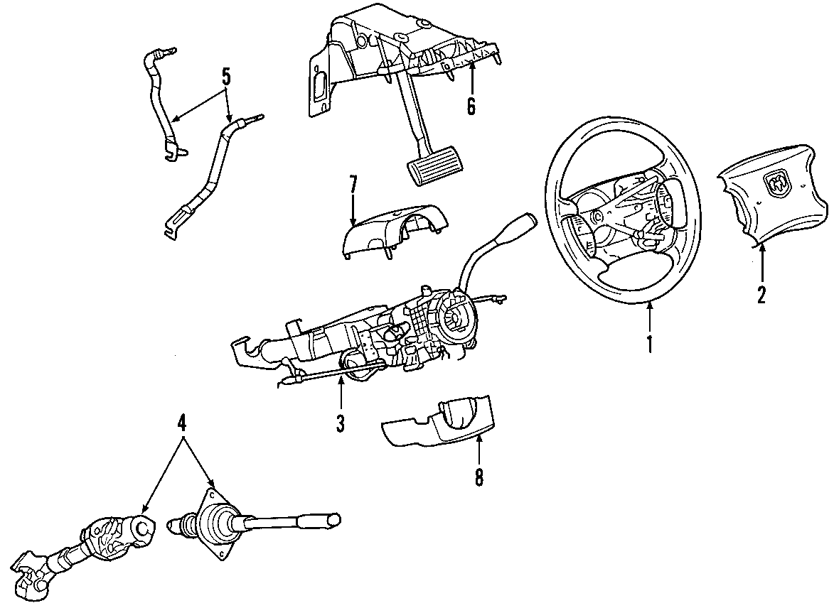 exploded view for the 2003 Dodge Dakota Non-tilt | Steering Column Services