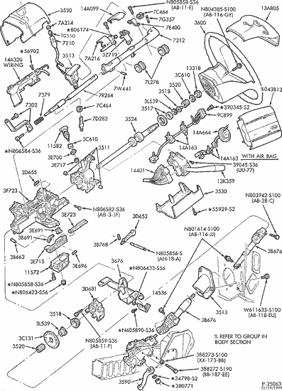 1940 Ford steering column exploded view