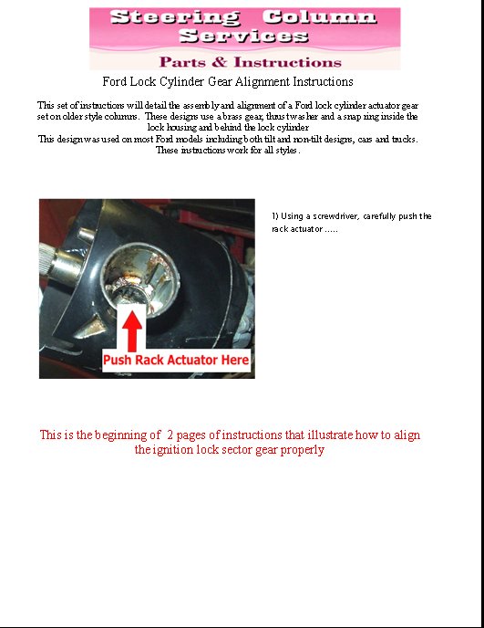 Ford Ignition Lock Alignment Instructions Steering Column Services