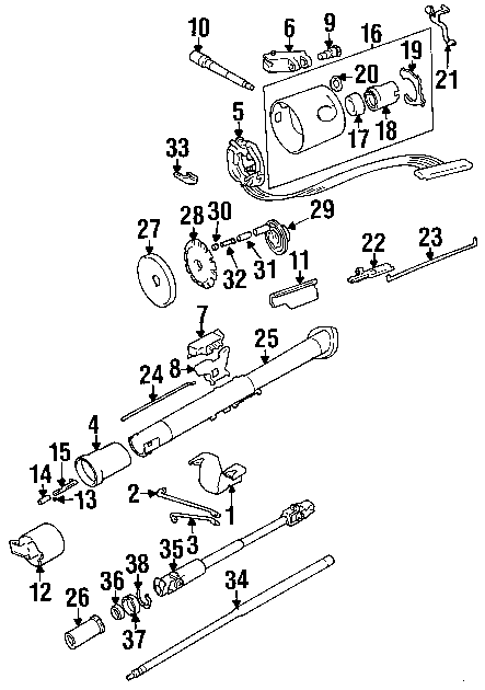 exploded view for the 1995 Jeep YJ-Wrangler non-tilt | Steering Column  Services
