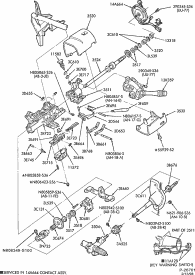 Exploded View For The 1997 Ford Thunderbird Tilt Steering Column Services